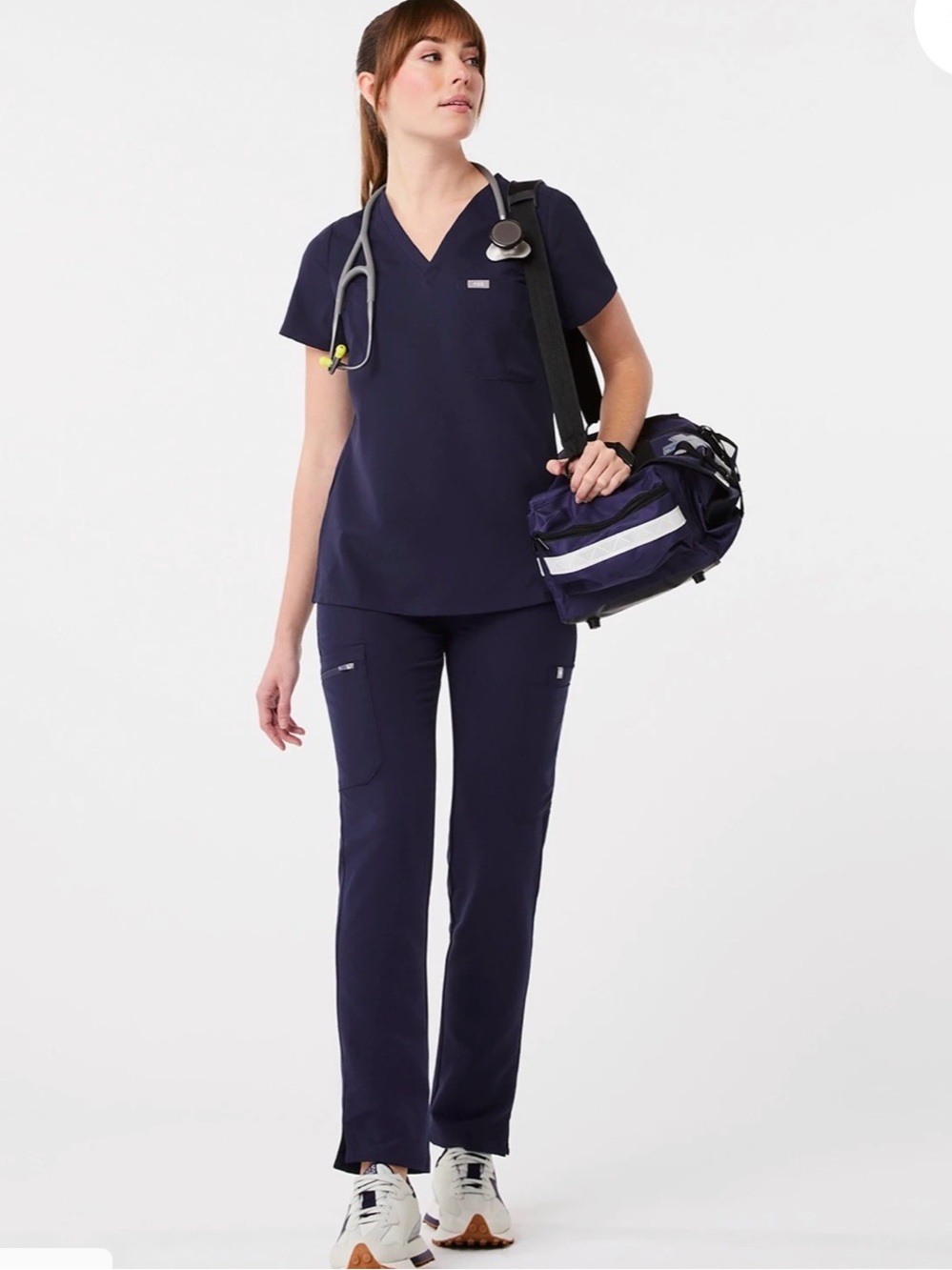 FIGS Navy Slim Catarina Top and Yola Straight-Leg Scrub Set